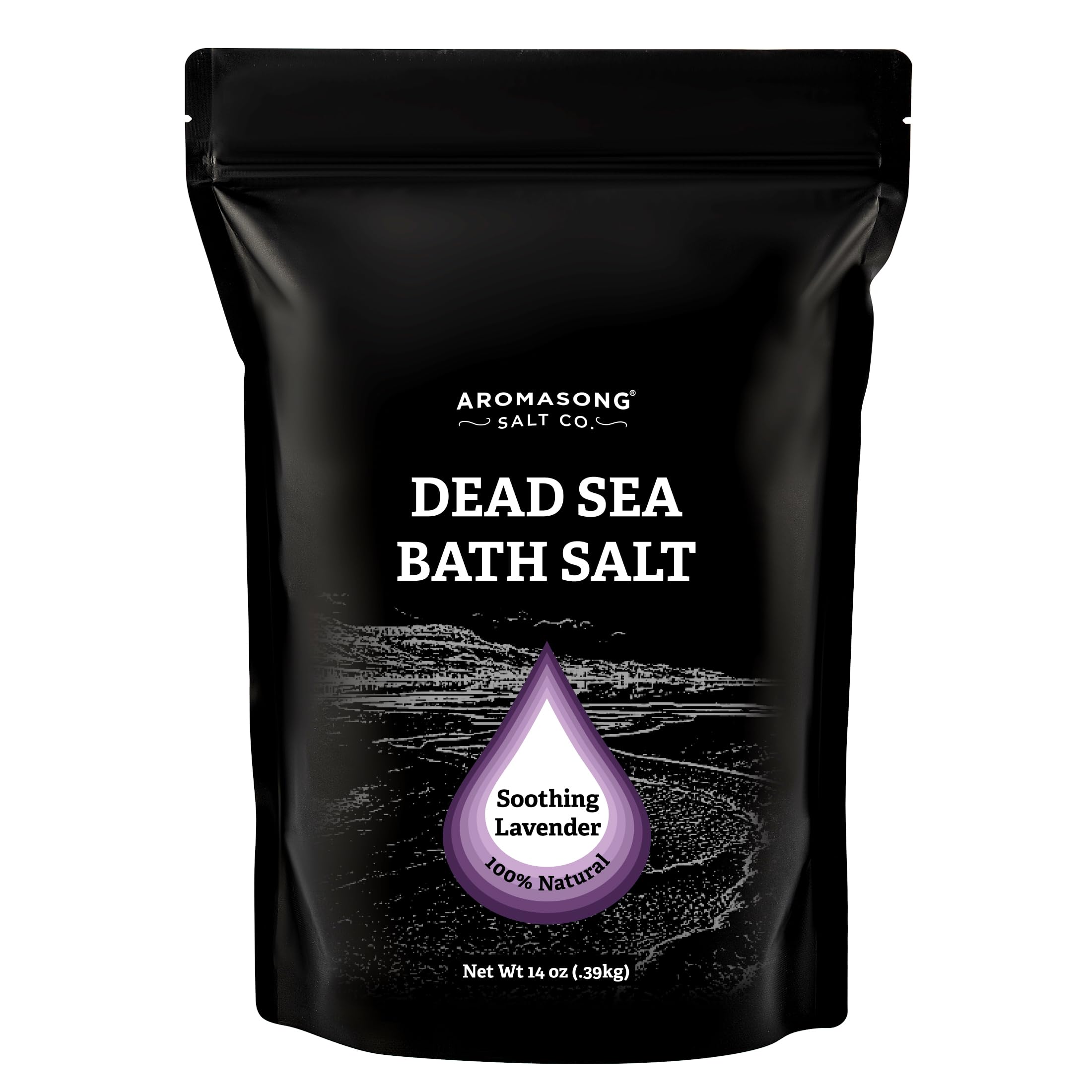 Pure Dead Sea Salt for Soaking with 100% Natural Lavender – 14 Oz. Spa Bath Salt Fine Grain in Resealable Pack - Used for Body Wash Scrub - Soak for Women & Men.
